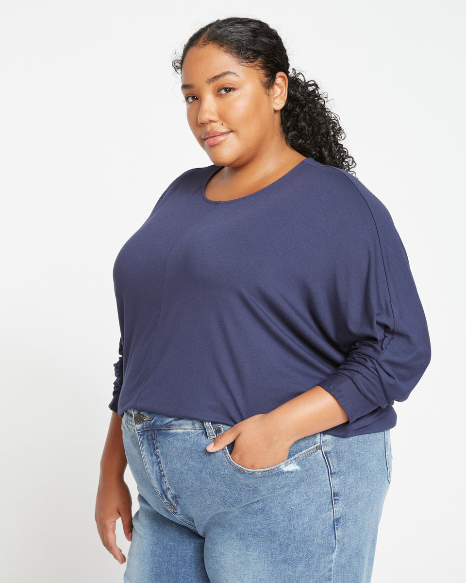 Liquid Jersey Crew Neck Dolman Top - Navy Zoom image 0