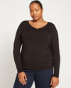 Liquid Jersey Two-Way Long Sleeve Cross Top - Black thumbnail 2