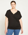 Liquid Jersey Two-Way Short Sleeve Cross Top - Black thumbnail 0