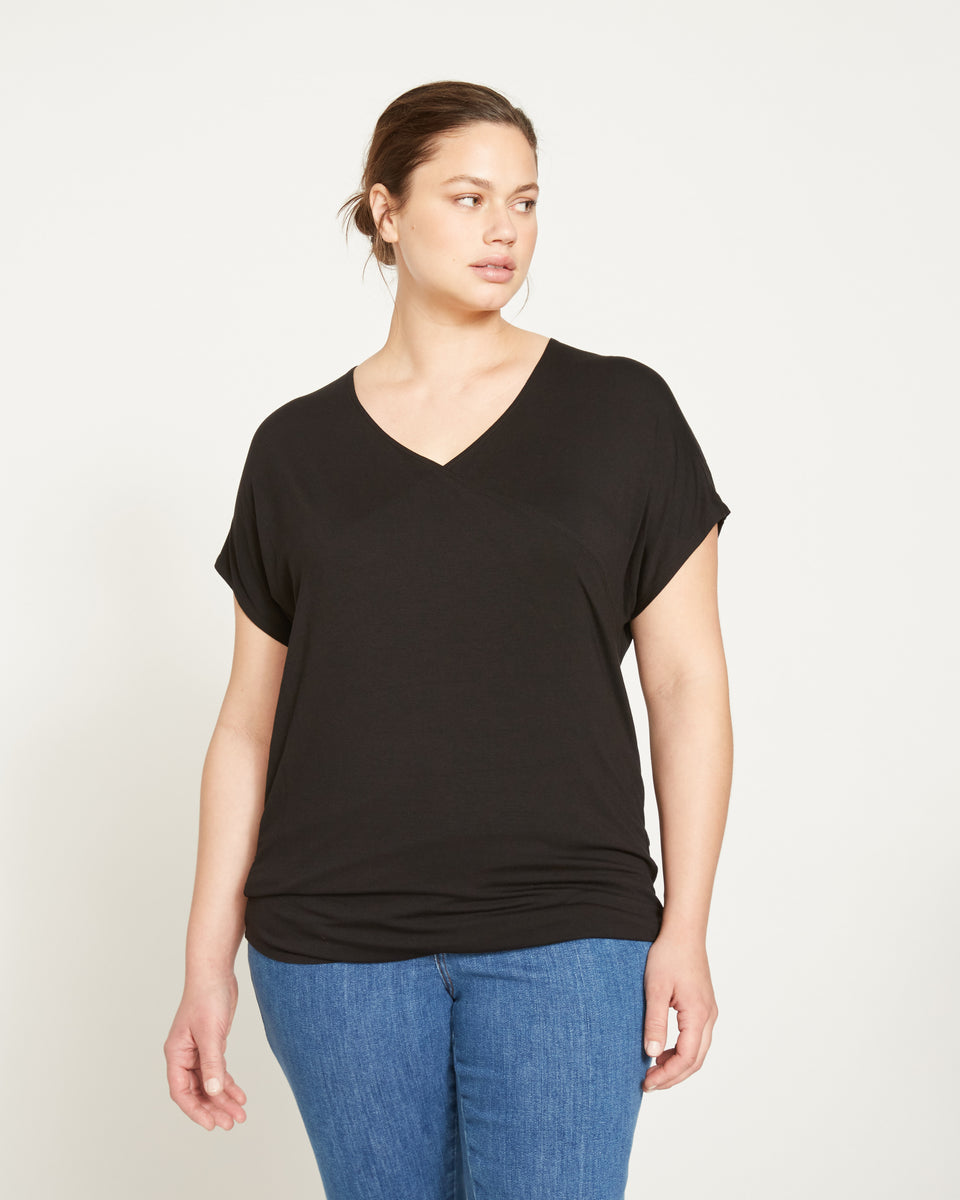 Liquid Jersey Two-Way Short Sleeve Cross Top - Black Zoom image 2