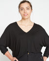 Liquid Jersey V Neck Dolman Top - Black thumbnail 1