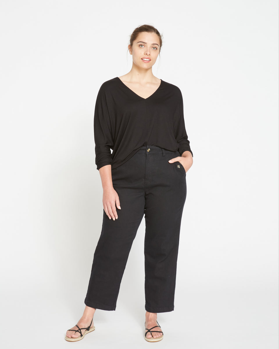 Liquid Jersey V Neck Dolman Top - Black Zoom image 3