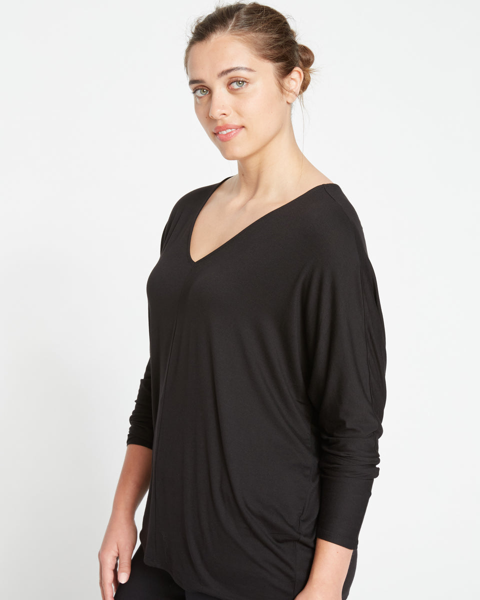 Liquid Jersey V Neck Dolman Top - Black Zoom image 0