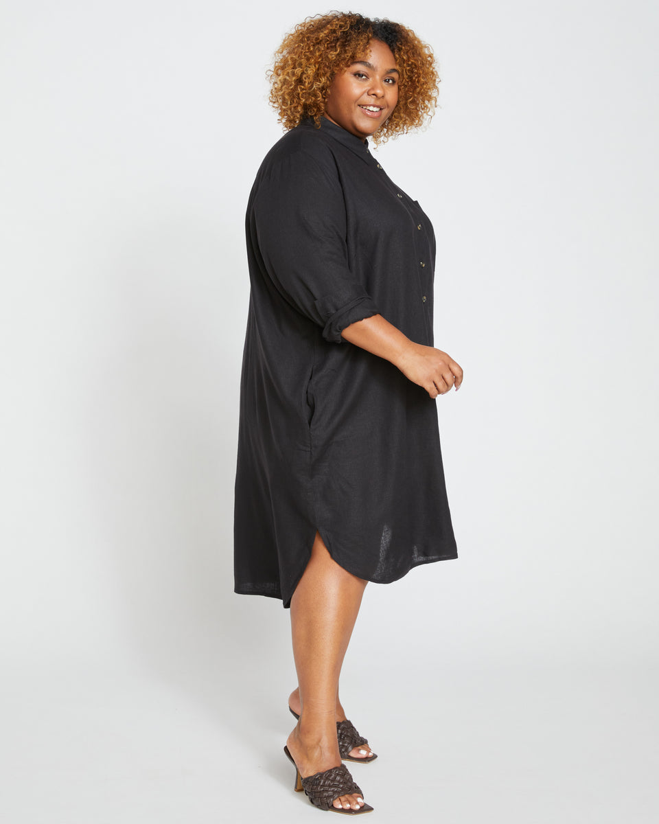 Seaside Linen Shirtdress - Black Zoom image 3