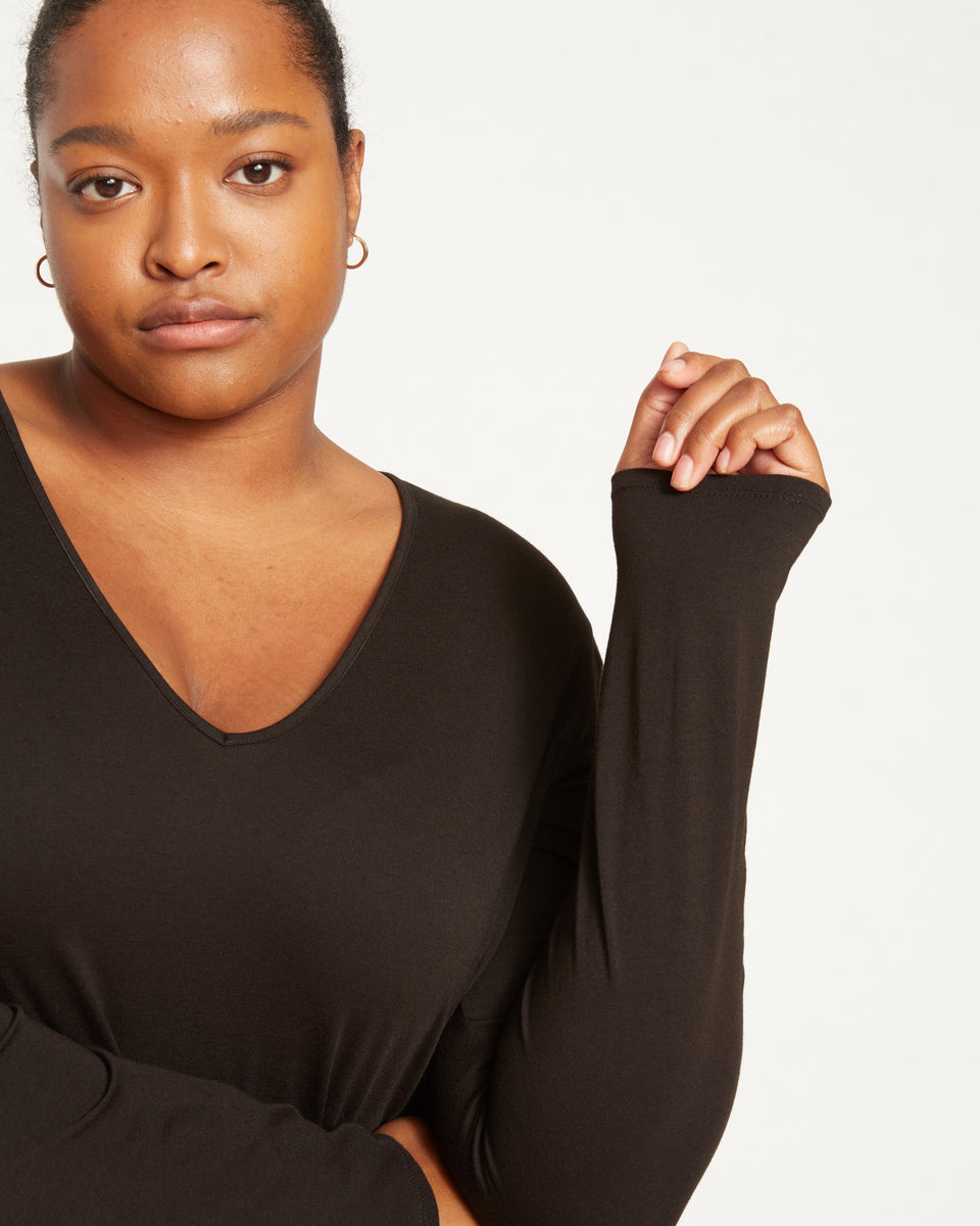 Iconic Long Sleeve V-Neck Geneva Dress - Black Zoom image 2