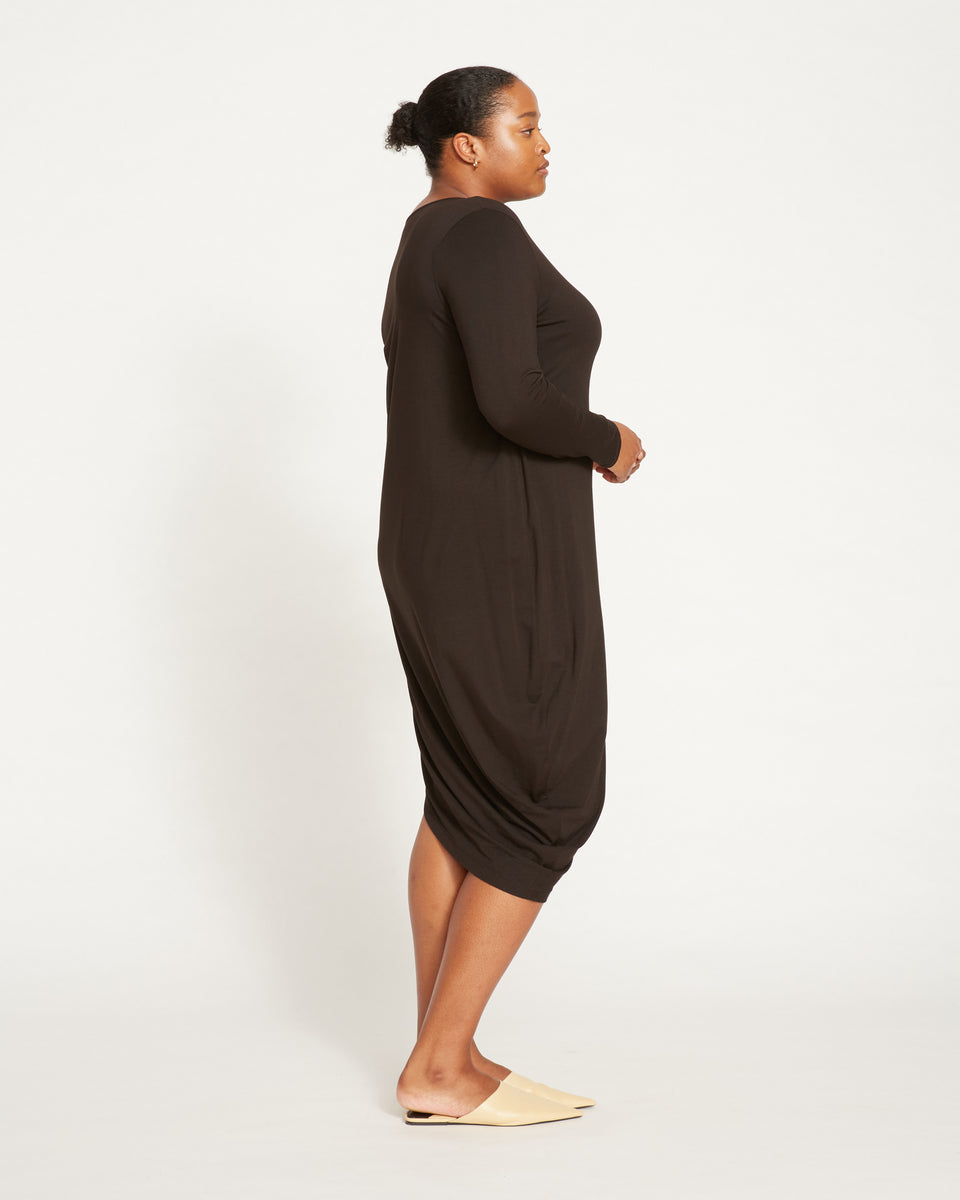Iconic Long Sleeve V-Neck Geneva Dress - Black Zoom image 3