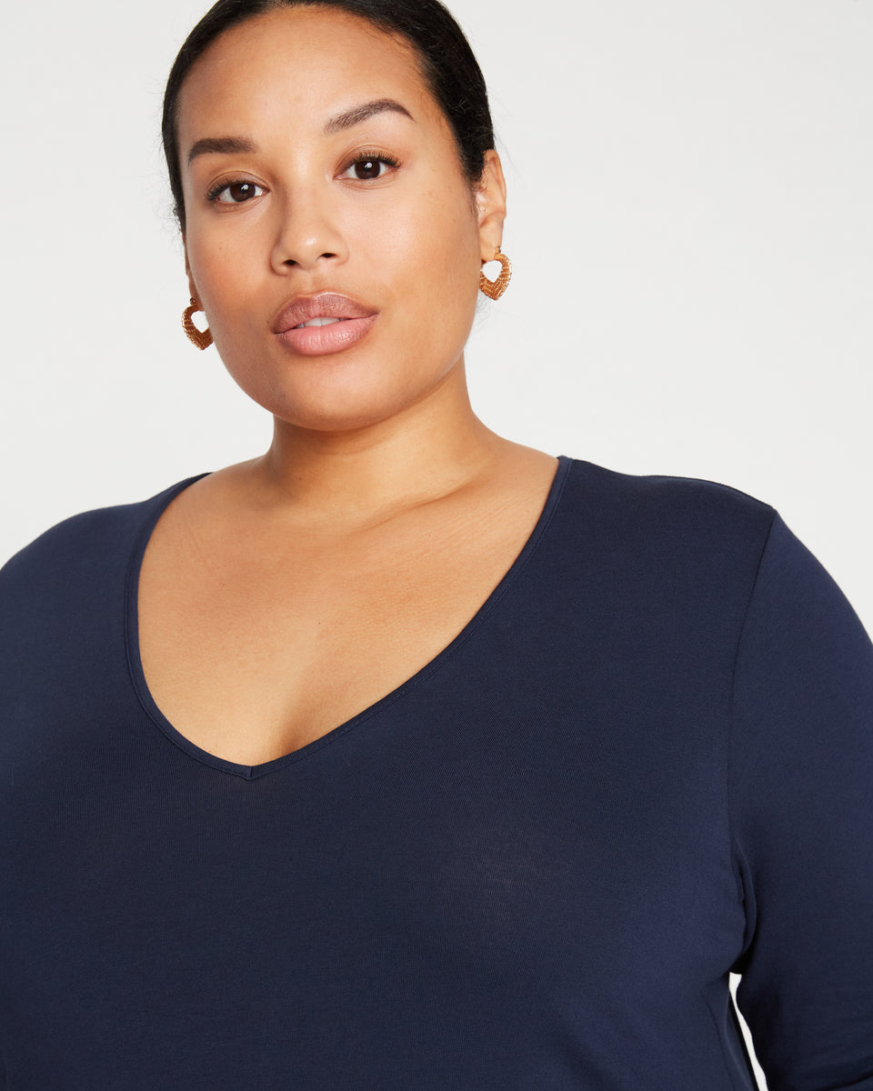 Iconic Long Sleeve V-Neck Geneva Dress - Navy Zoom image 1