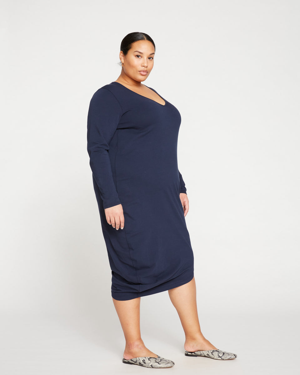 Iconic Long Sleeve V-Neck Geneva Dress - Navy Zoom image 3