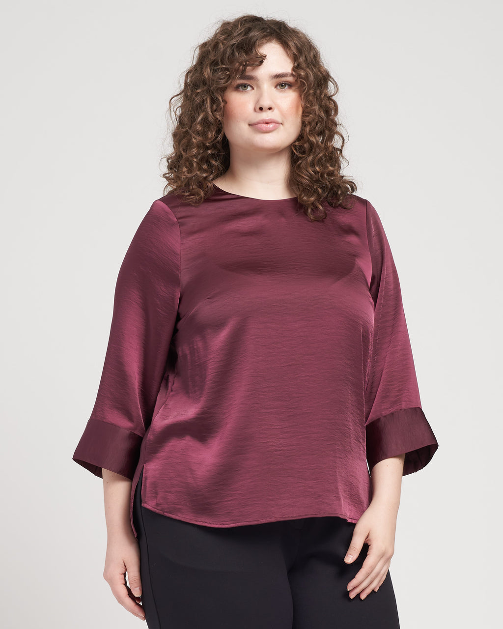 Louise Long Sleeve Satin Blouse - Fig - image 0