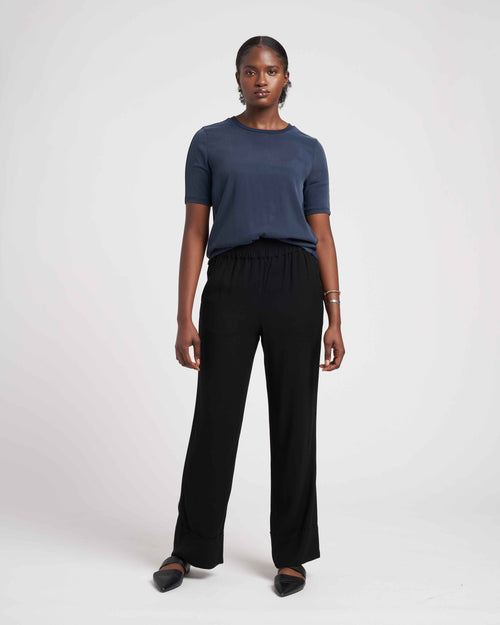 Tailored Pull On Straight Leg Pants - Black