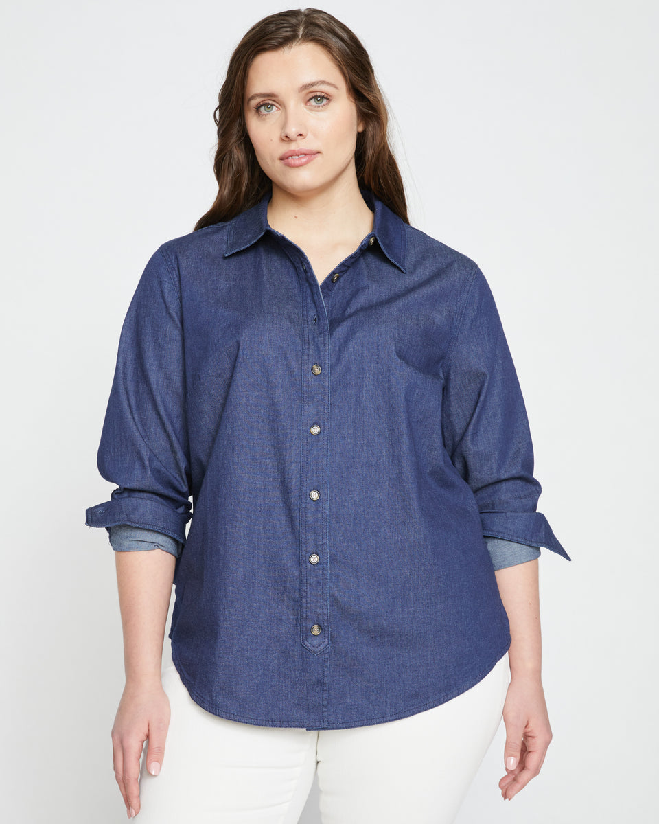 Minimalist Stretch Cotton Chambray Shirt - Dark Indigo Zoom image 0