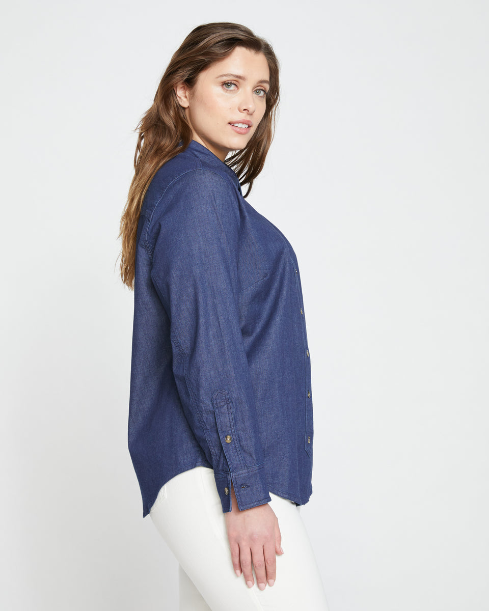 Minimalist Stretch Cotton Chambray Shirt - Dark Indigo Zoom image 2