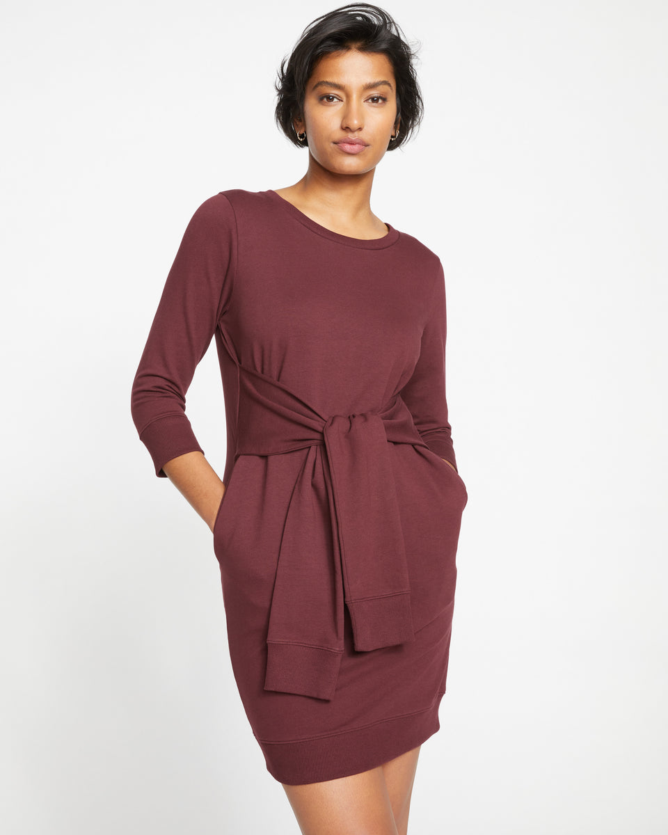 Classic Light Terry Tie Sweatshirt Dress - Black Cherry Zoom image 1