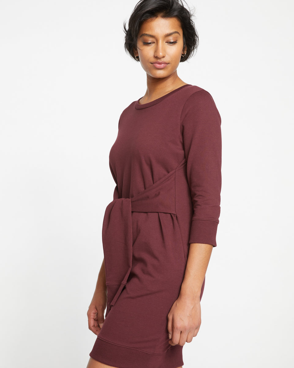 Classic Light Terry Tie Sweatshirt Dress - Black Cherry Zoom image 2