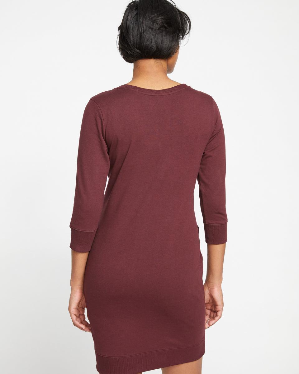 Classic Light Terry Tie Sweatshirt Dress - Black Cherry Zoom image 3