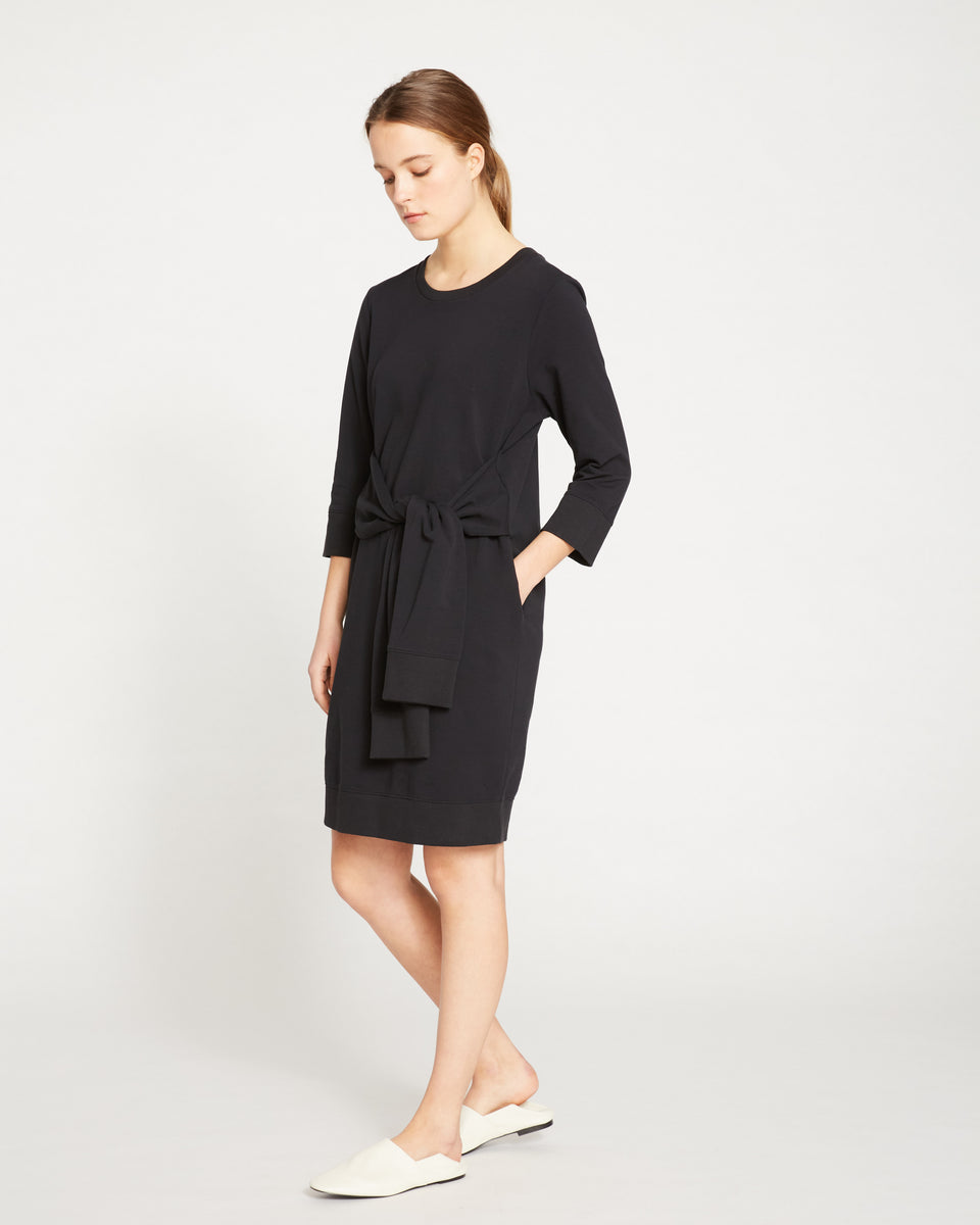 Classic Light Terry Tie Sweatshirt Dress - Black Zoom image 3