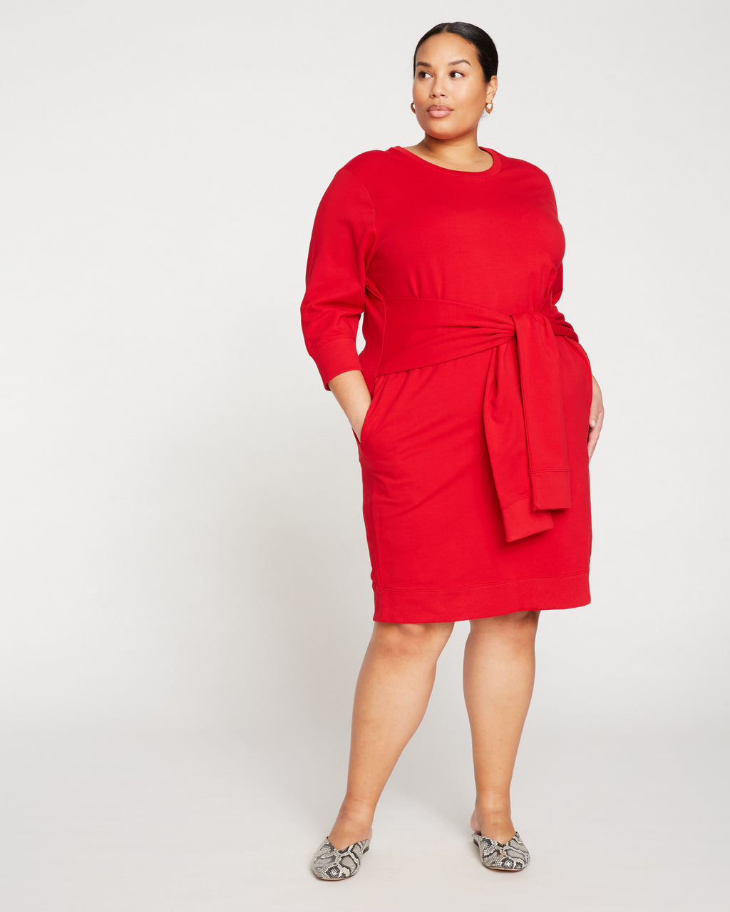 Classic Light Terry Tie Sweatshirt Dress - Red - image 1