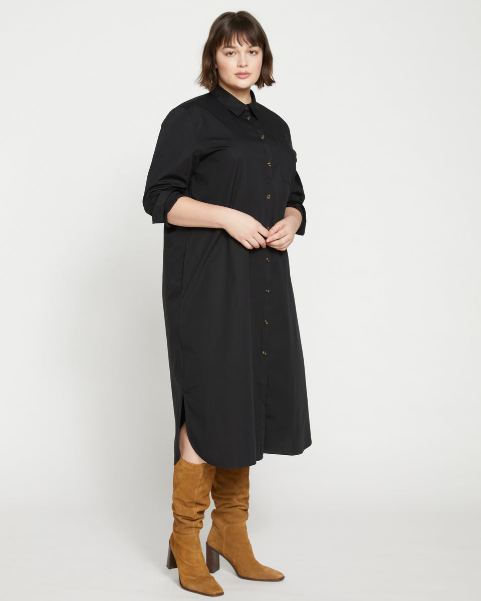 Odeon Stretch Poplin Shirtdress - Black Zoom image 2