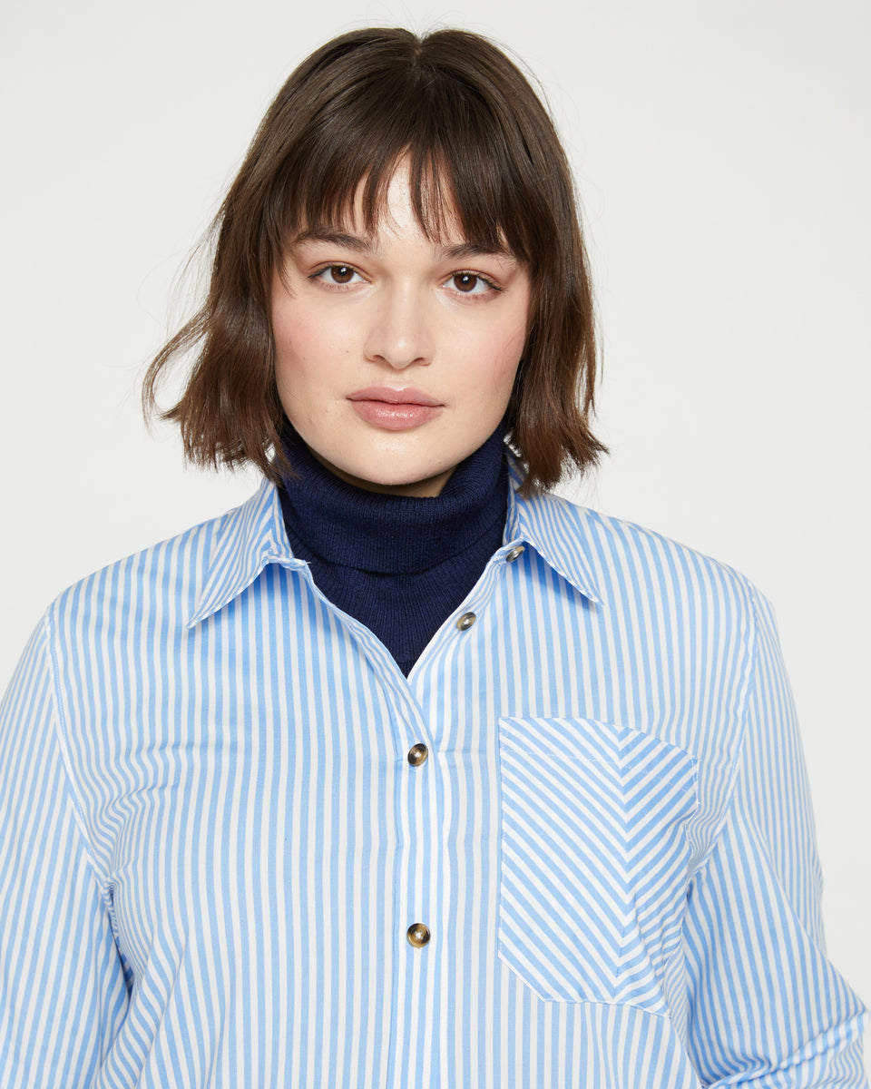 Odeon Stretch Poplin Shirtdress - Blue/White Stripe Zoom image 1