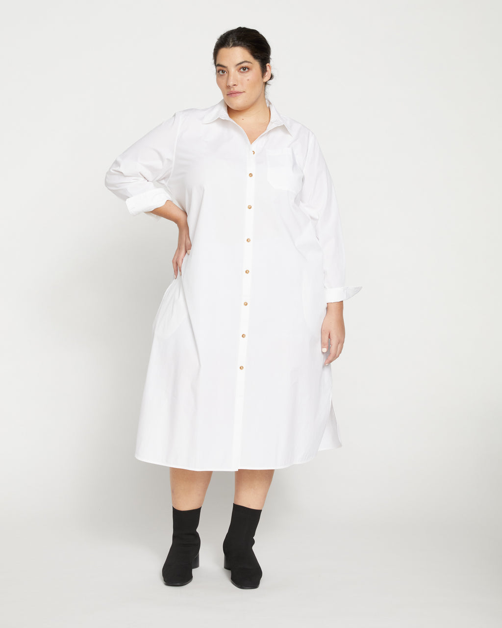 Odeon Stretch Poplin Shirtdress - White - image 1