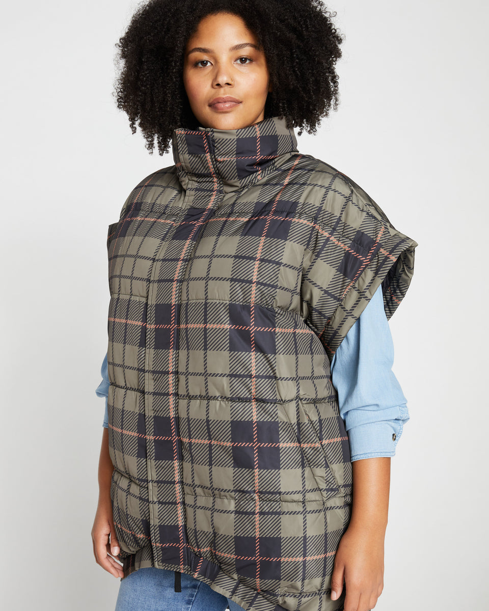 Paparazzi Puffer Vest - Neutral Plaid Zoom image 0