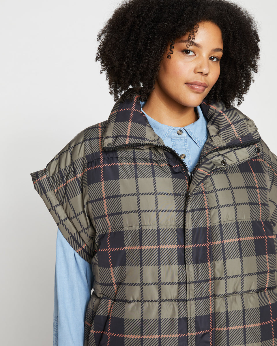 Paparazzi Puffer Vest - Neutral Plaid Zoom image 2