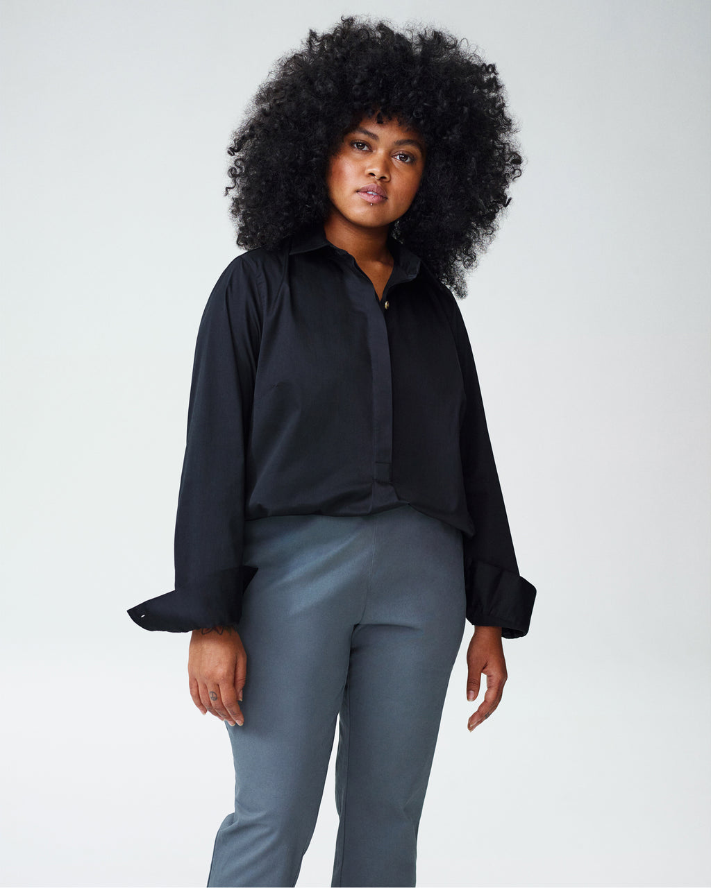 Elbe Popover Stretch Poplin Shirt Petite Fit - Black - image 0