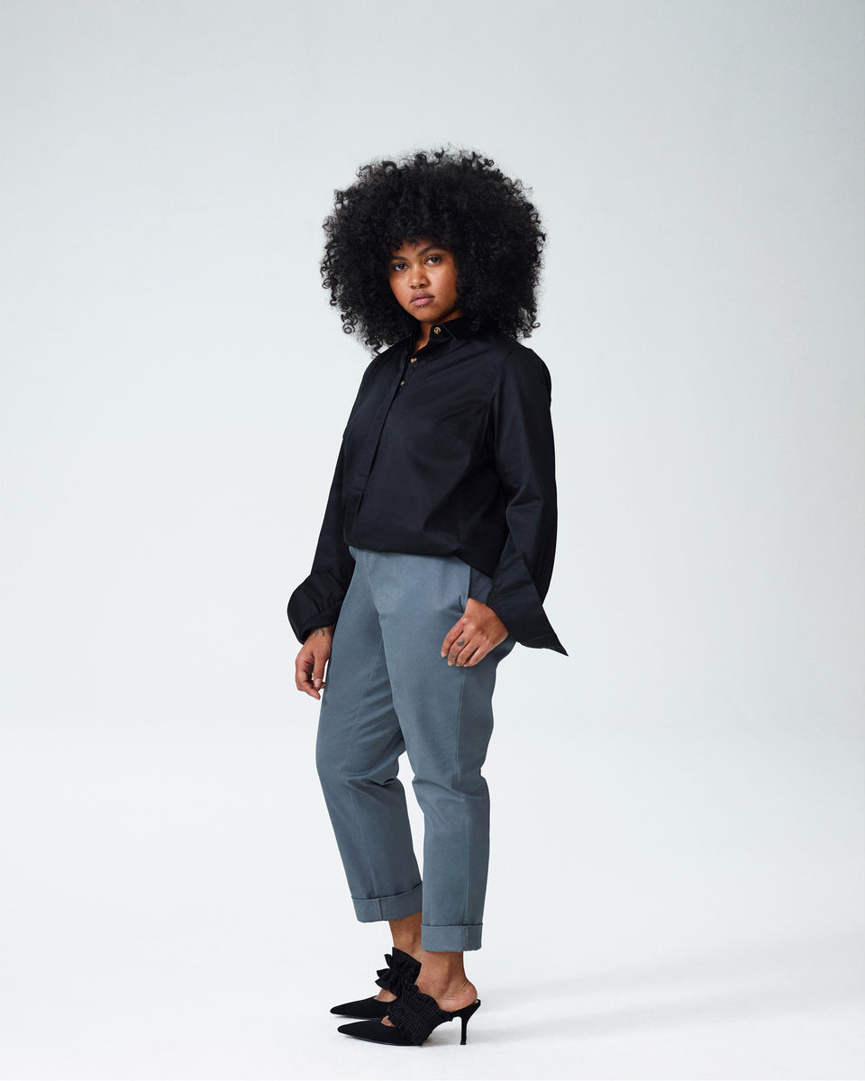 Elbe Popover Stretch Poplin Shirt Petite Fit - Black Zoom image 2