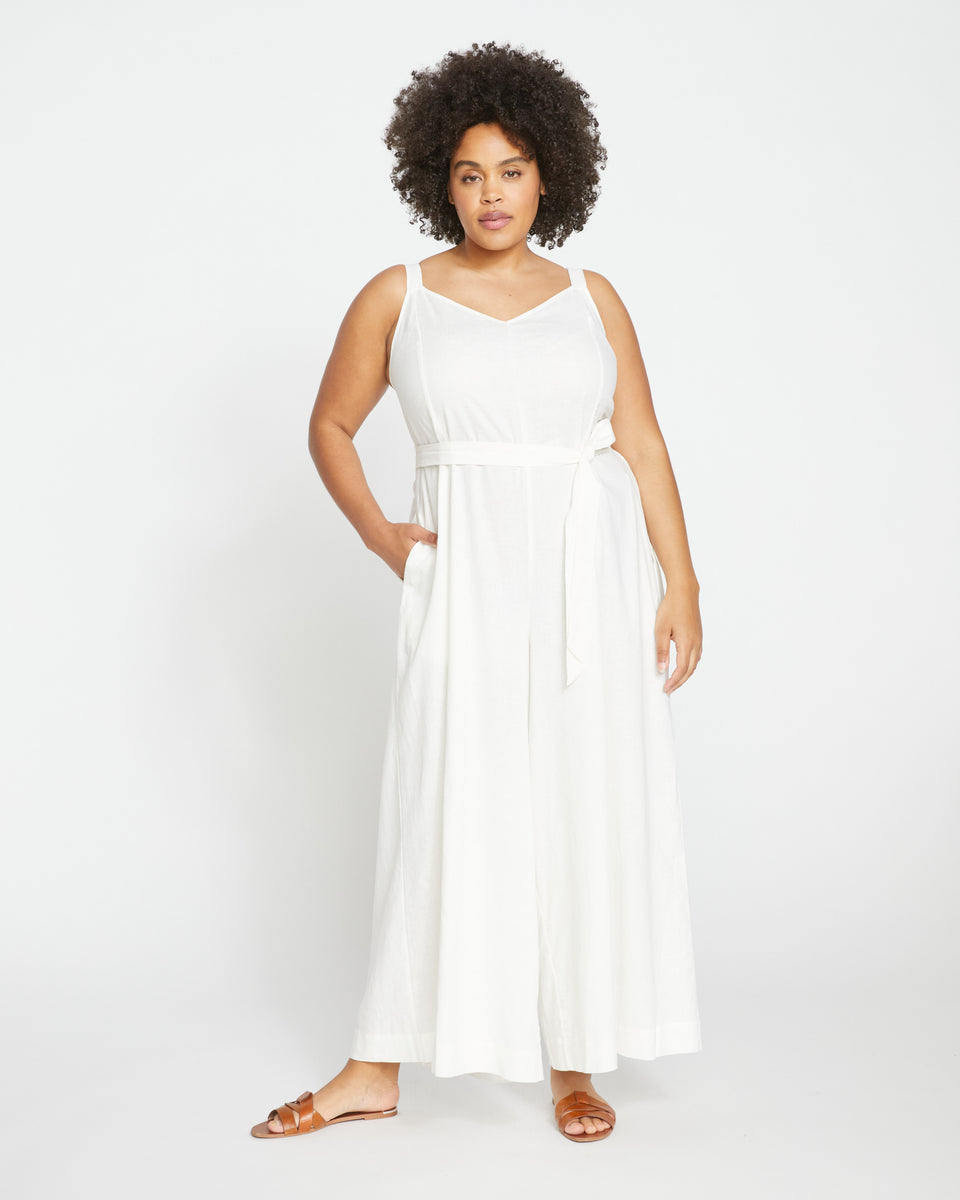 Promenade Linen Jumpsuit - White Zoom image 0