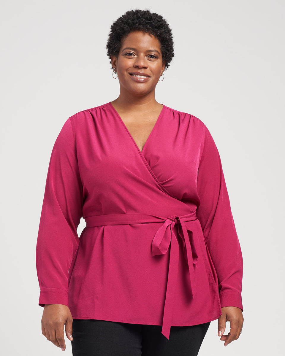 Spotlight Stretch Crepe Wrap Top - Berry Zoom image 0