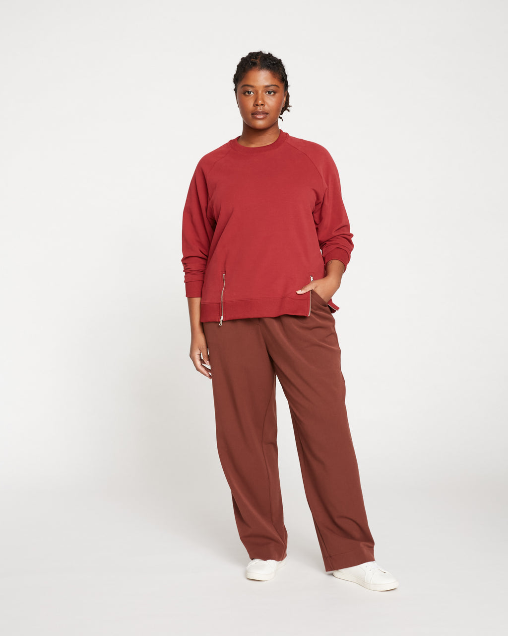 Peachy Terry Side Zip Pullover - Red Dahlia - image 1