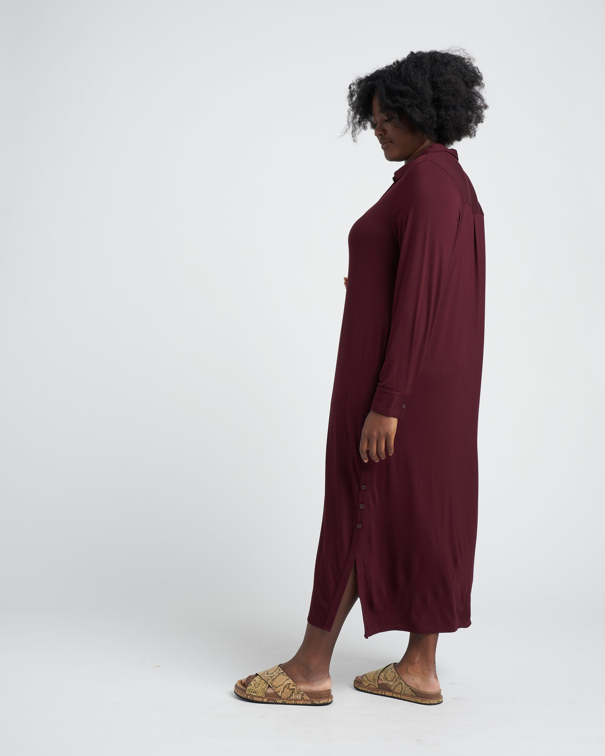 Sally Liquid Jersey Shirt Dress - Black Cherry Zoom image 2