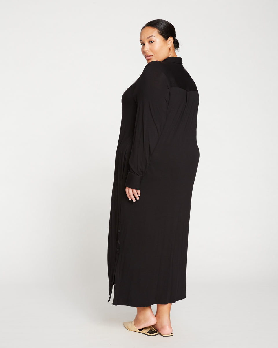 Sally Liquid Jersey Shirt Dress - Black Zoom image 3