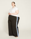 Stephanie Wide Leg Stripe Ponte Pants 30 Inch - Black with Blue/White Stripe thumbnail 0