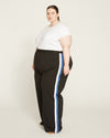 Stephanie Wide Leg Stripe Ponte Pants 30 Inch - Black with Blue/White Stripe thumbnail 3