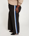 Stephanie Wide Leg Stripe Ponte Pants 30 Inch - Black with Blue/White Stripe thumbnail 6