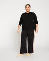 Stephanie Wide Leg Stripe Ponte Pants 30 Inch - Black with Ochre/White Stripe thumbnail 1