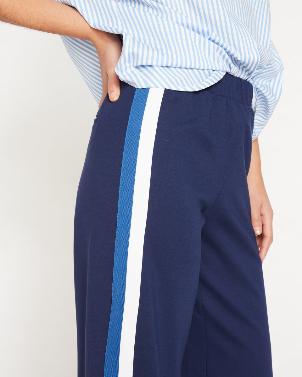 Stephanie Wide Leg Stripe Ponte Pants 30 Inch - Navy with Blue/White Stripe Zoom image 1