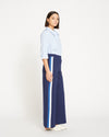 Stephanie Wide Leg Stripe Ponte Pants 30 Inch - Navy with Blue/White Stripe thumbnail 2