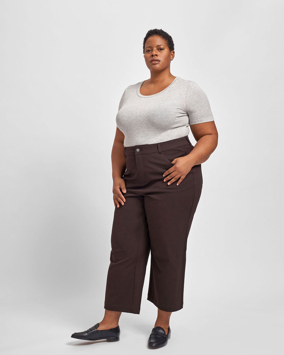 Faye Stretch Cotton Twill Boyfriend Crop Pants - Mole Zoom image 0