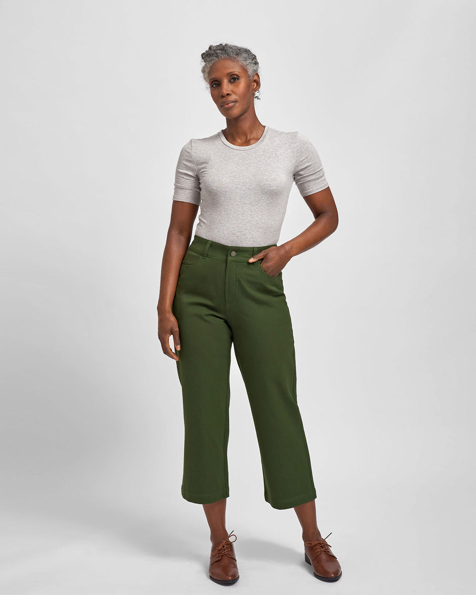 Faye Stretch Cotton Twill Boyfriend Crop Pants - Emerald Zoom image 0