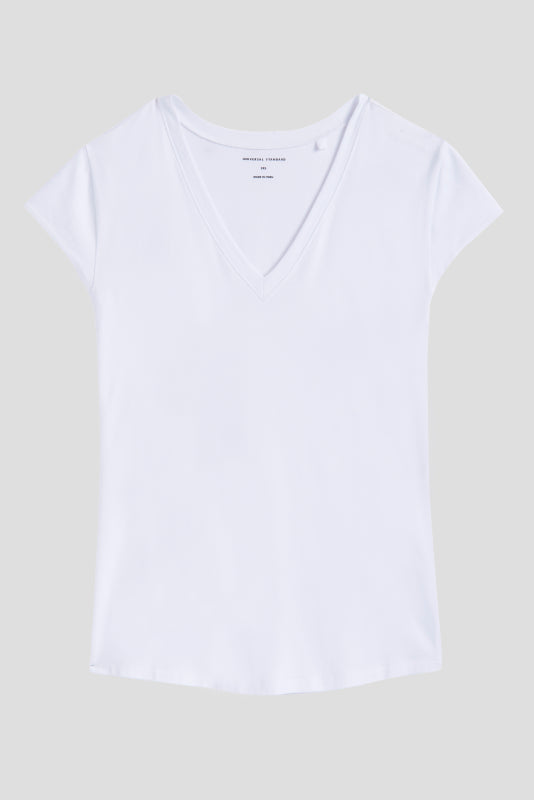 Ashley V Neck Cap Sleeve Tee - White - image 1