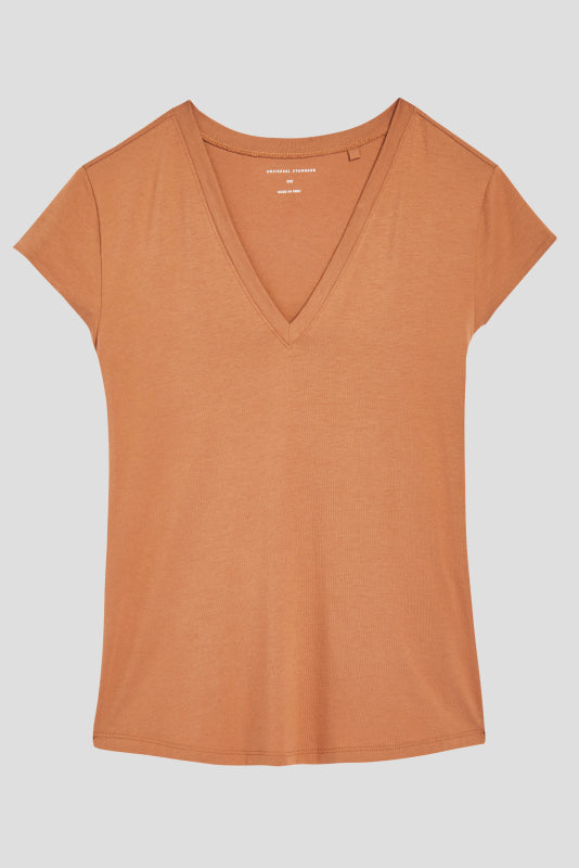 Ashley V Neck Cap Sleeve Tee - Caramel Zoom image 1