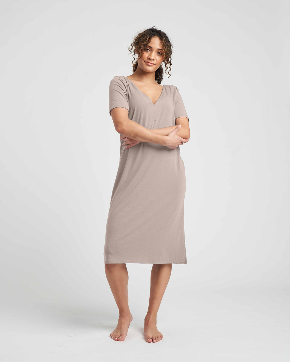 Aubrey V Neck Sleep Dress - Khaki Zoom image 1