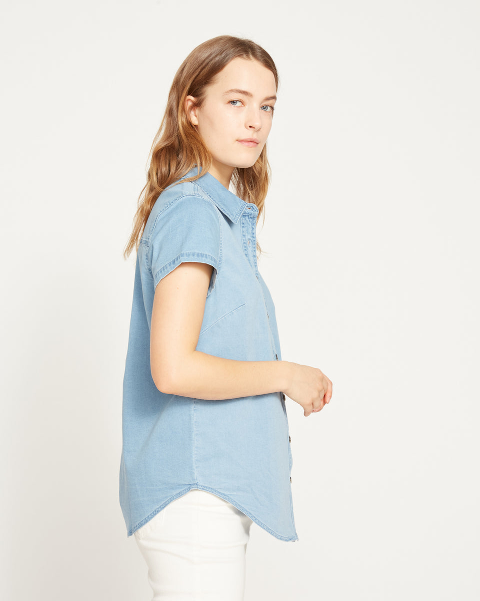 Forever Denim Short Sleeve Shirt - Chambray Blue Zoom image 3