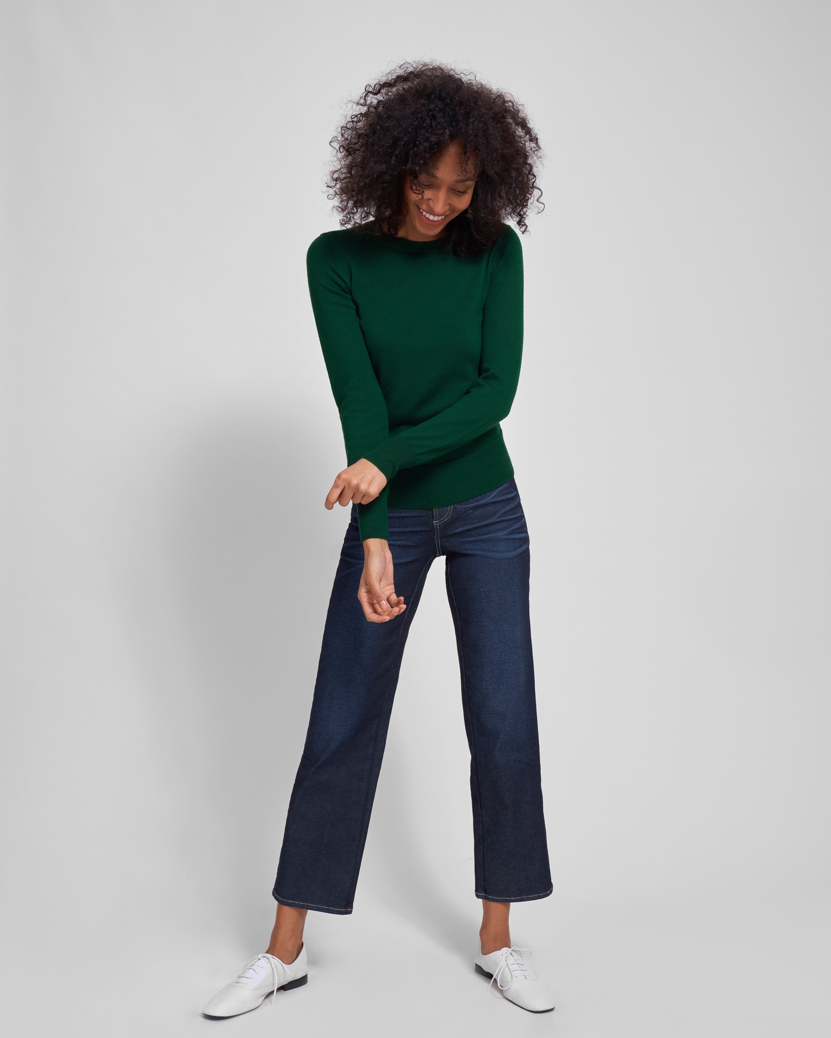 Shauna Merino Wool Crewneck Sweater - Forest Green