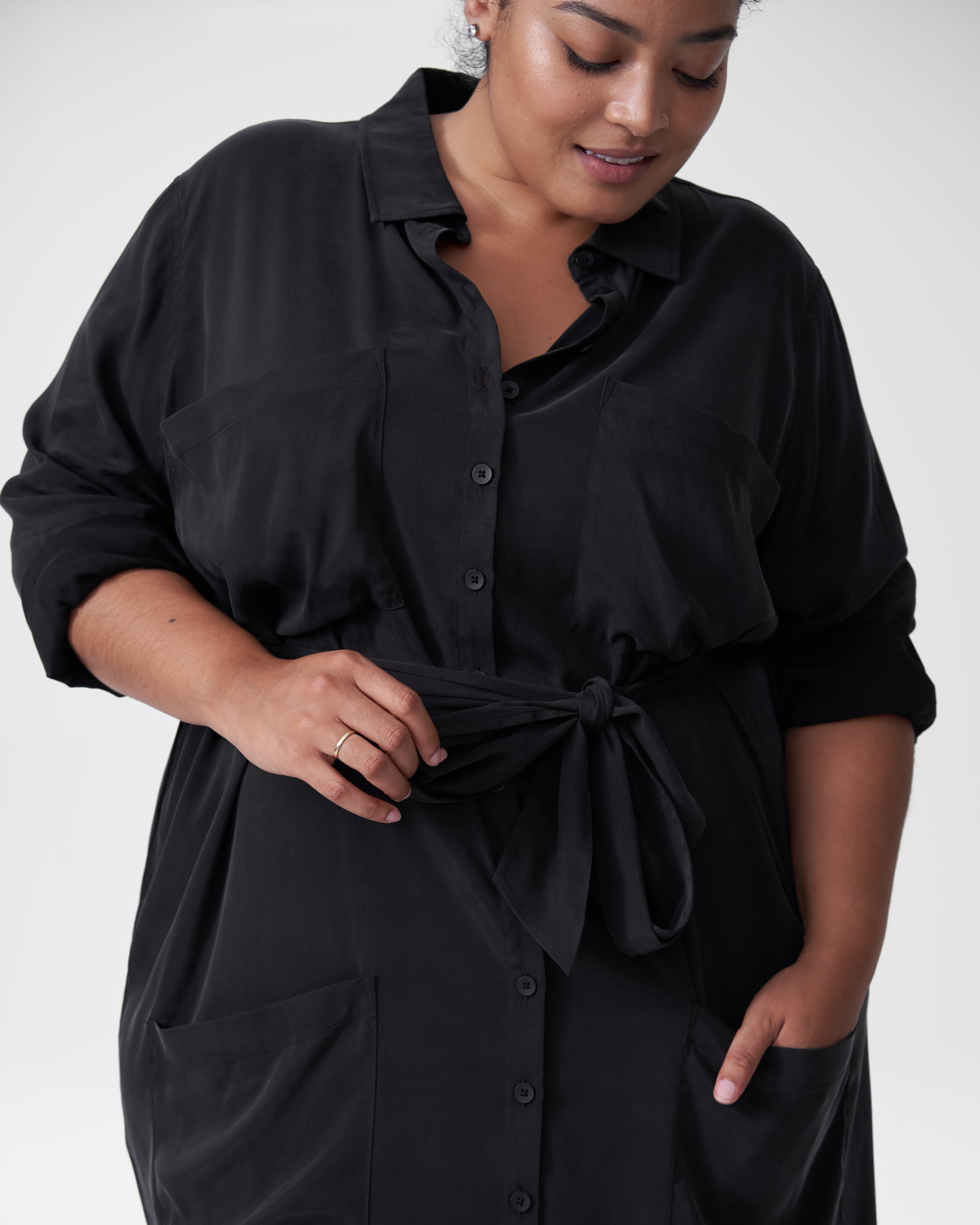 Michelle Cupro Shirt Dress - Black 