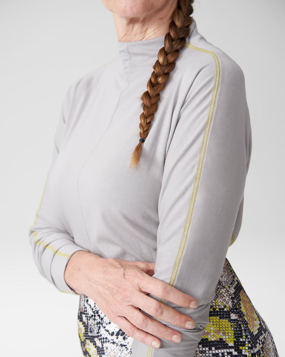 Ali Long Sleeve Contrast Stitch Top - Grey Zoom image 0