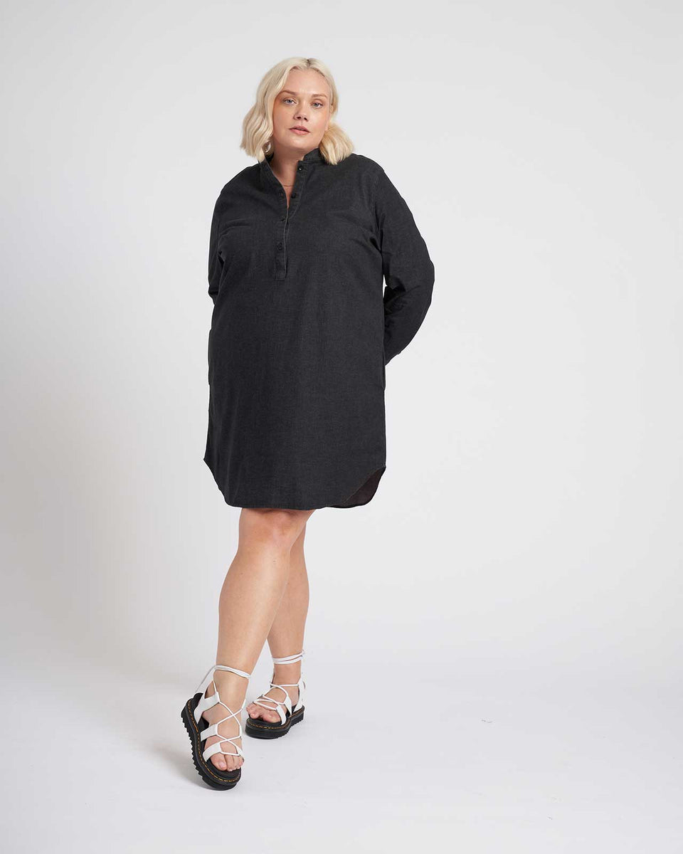 Hannah Stretch Cotton Chambray Shirtdress - Black Zoom image 0