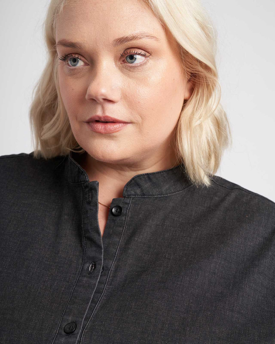 Hannah Stretch Cotton Chambray Shirtdress - Black Zoom image 3